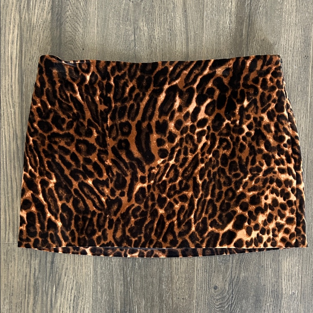 Zara Leopard Velvet Mini Skirt - Brown & Black